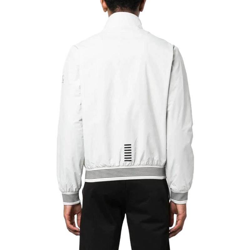 Shop エンポリオアルマーニ ホワイト ロゴプリント スタンドカラー ジップアップジャケット 3RPB11-PN27Z-1100