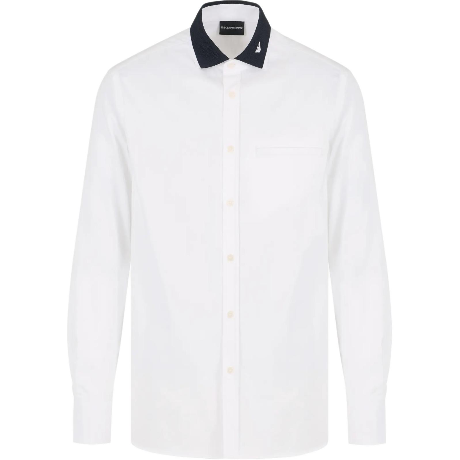 Emporio Armani  White Long-Sleeve Shirt with Contrast Logo Embroidery. 6D1CM1-1K6DZ-0101