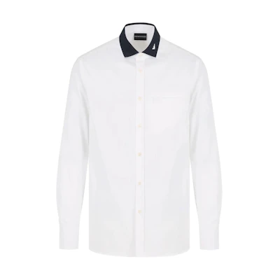 Emporio Armani White Long-Sleeve Shirt with Contrast Logo Embroidery. 6D1CM1-1K6DZ-0101