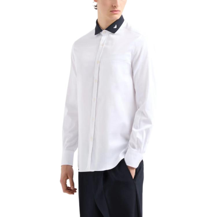 Lookbook Emporio Armani  White Long-Sleeve Shirt with Contrast Logo Embroidery. 6D1CM1-1K6DZ-0101