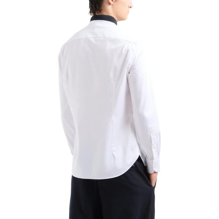 Shop Emporio Armani  White Long-Sleeve Shirt with Contrast Logo Embroidery. 6D1CM1-1K6DZ-0101