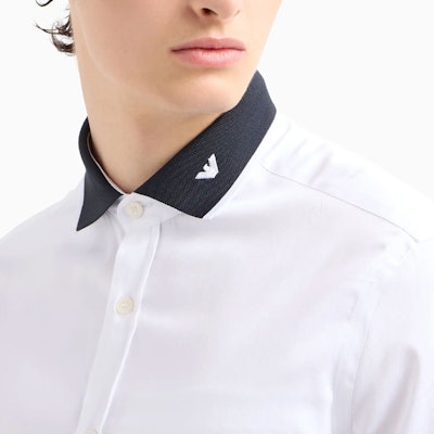 Emporio Armani White Long-Sleeve Shirt with Contrast Logo Embroidery. 6D1CM1-1K6DZ-0101 Purchase Emporio Armani White Long-Sleeve Shirt with Contrast Logo Embroidery. 6D1CM1-1K6DZ-0101