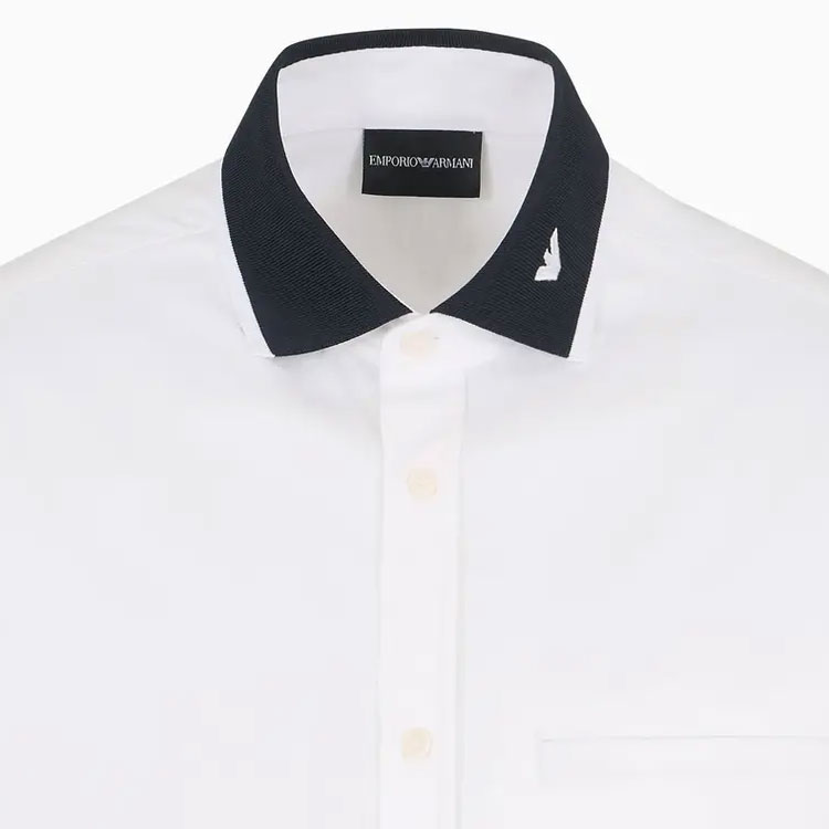 Details for Emporio Armani  White Long-Sleeve Shirt with Contrast Logo Embroidery. 6D1CM1-1K6DZ-0101