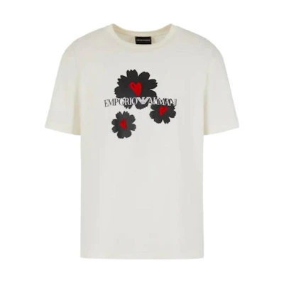 EMPORIO ARMANI White Printed Crew Neck Slim Fit Short Sleeve T-Shirt 3D1T8P-1J7FZ-0132