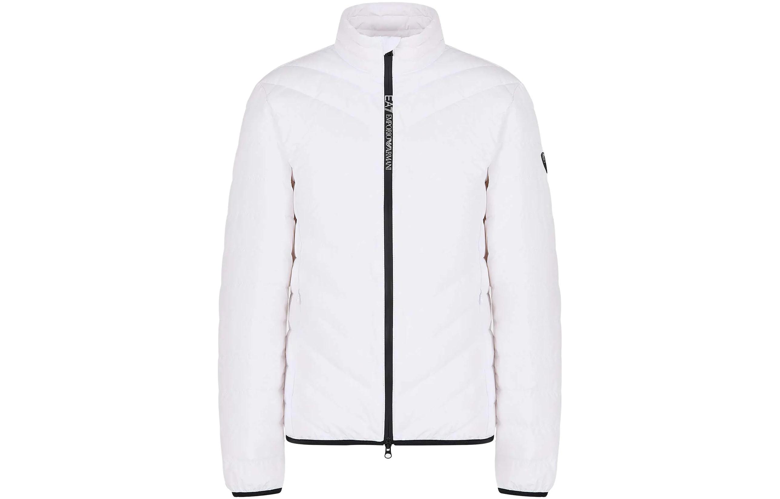 Emporio Armani  White Puffer Jacket with Logo Design and Stand Collar. 8NPB13-PNE1Z-1100