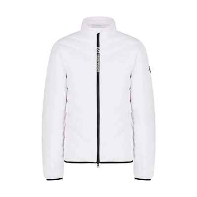 Emporio Armani White Puffer Jacket with Logo Design and Stand Collar. 8NPB13-PNE1Z-1100