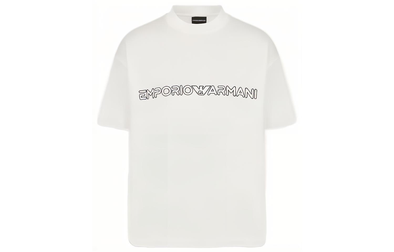 Emporio Armani  White Short-Sleeve T-Shirt with Logo Print. 3R1TBD1-JUVZ1-0101