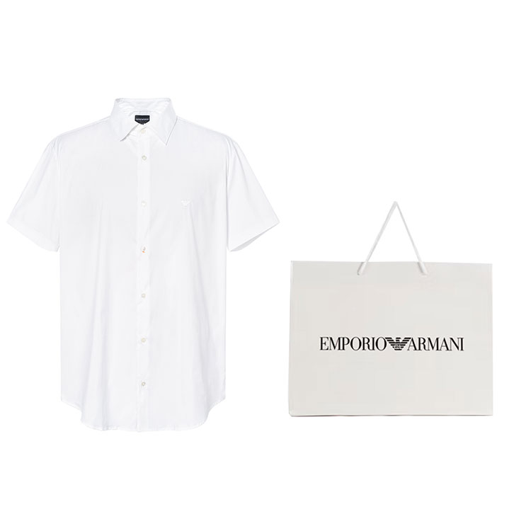 Shop Emporio Armani  White Short Sleeve Solid Button-Up Shirt SS22. 8N1C91-1NI9Z-0100
