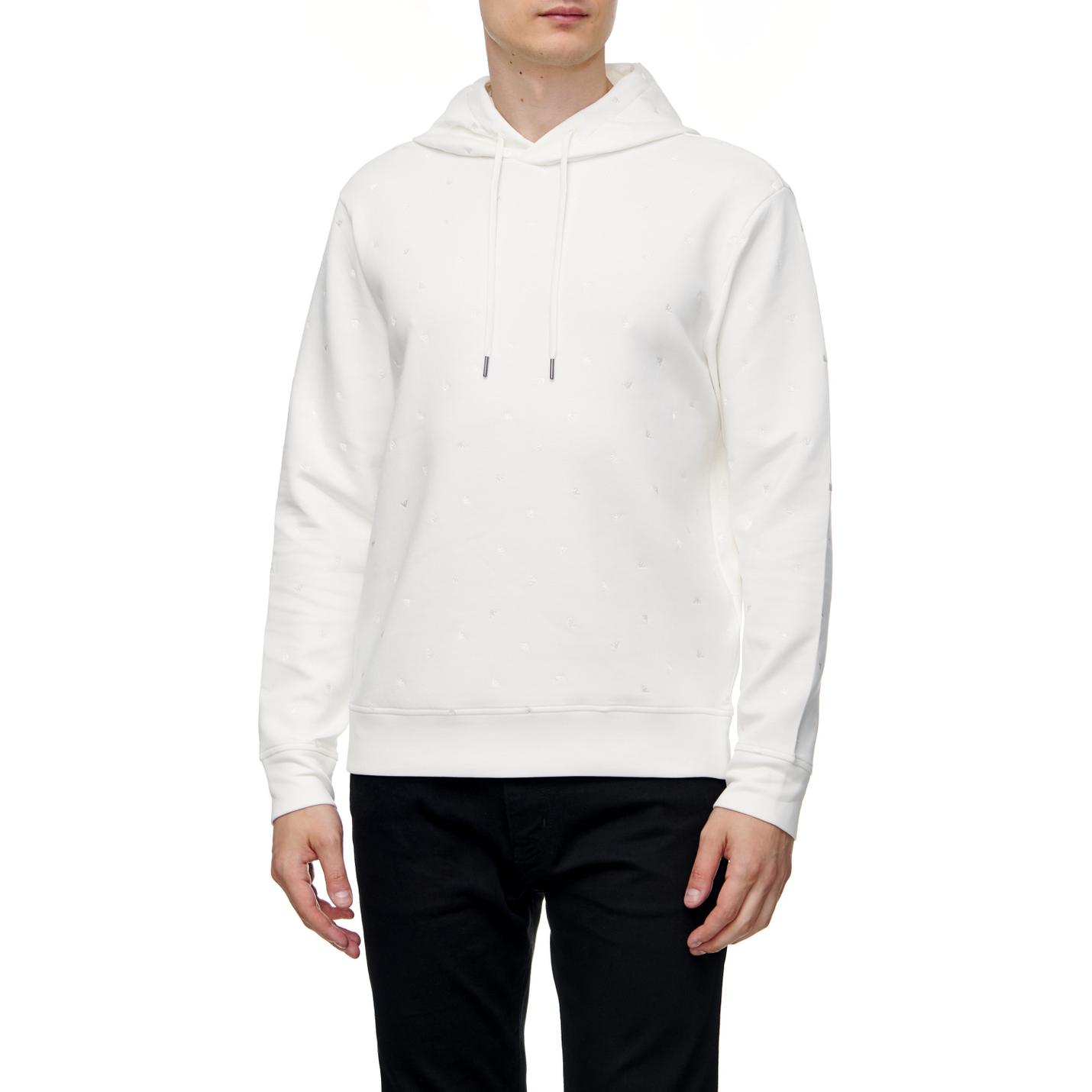 Emporio Armani  White Solid Color Hooded Straight-Fit Sweatshirt. 6L1MQ2-1JHSZ-0153