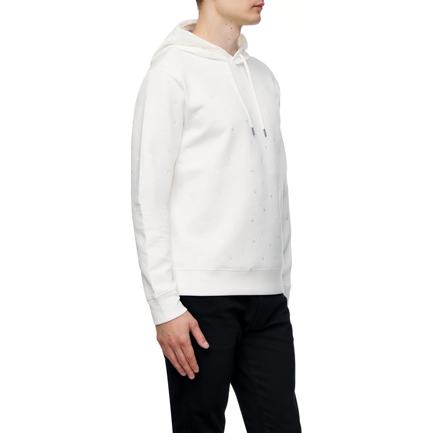 Shop Emporio Armani  White Solid Color Hooded Straight-Fit Sweatshirt. 6L1MQ2-1JHSZ-0153