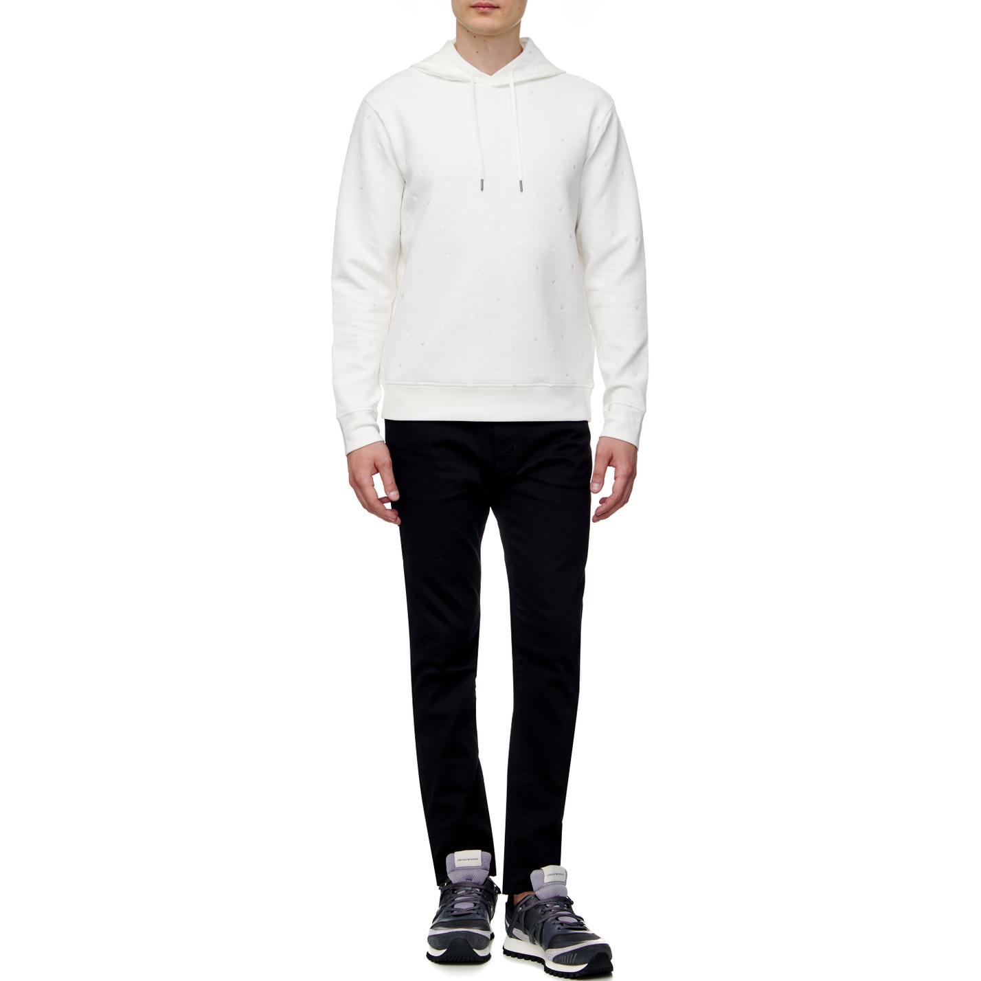 Purchase Emporio Armani  White Solid Color Hooded Straight-Fit Sweatshirt. 6L1MQ2-1JHSZ-0153