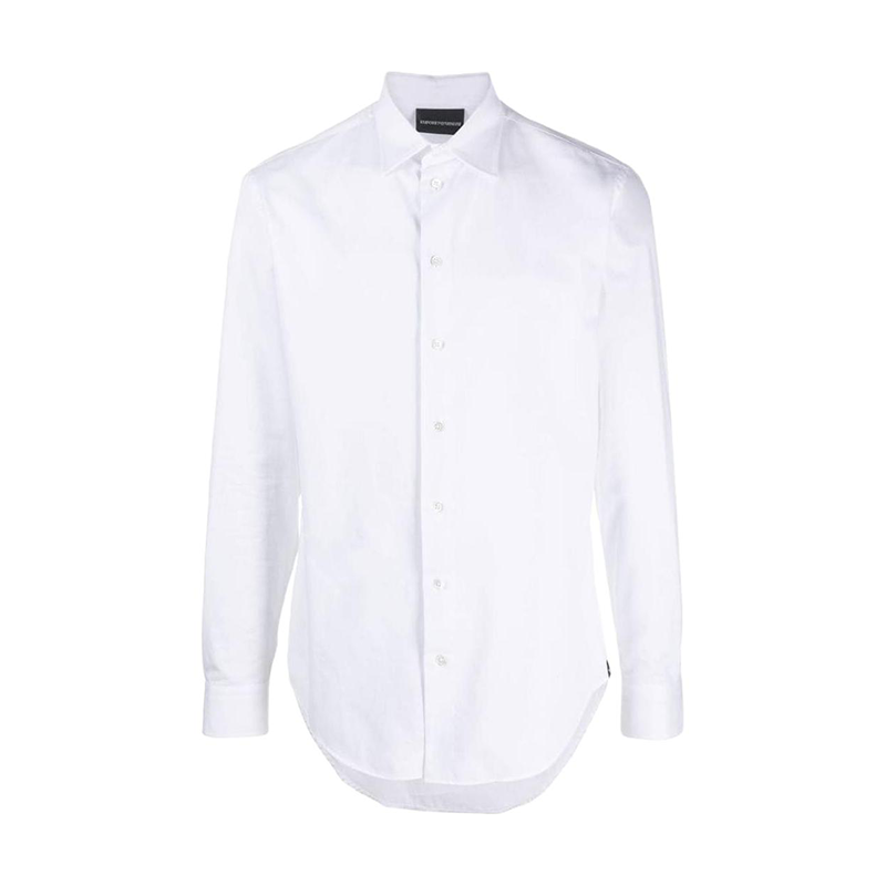 Emporio Armani  White Solid Long Sleeve Slim Fit Shirt. H31SM-0C12F-0100