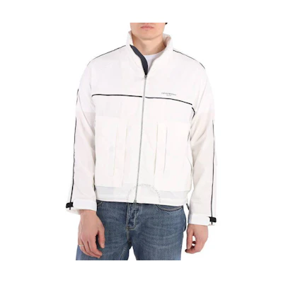 Emporio Armani White Striped Letter Print Loose-Fit Jacket 3L1BC1-1NDBZ-0101
