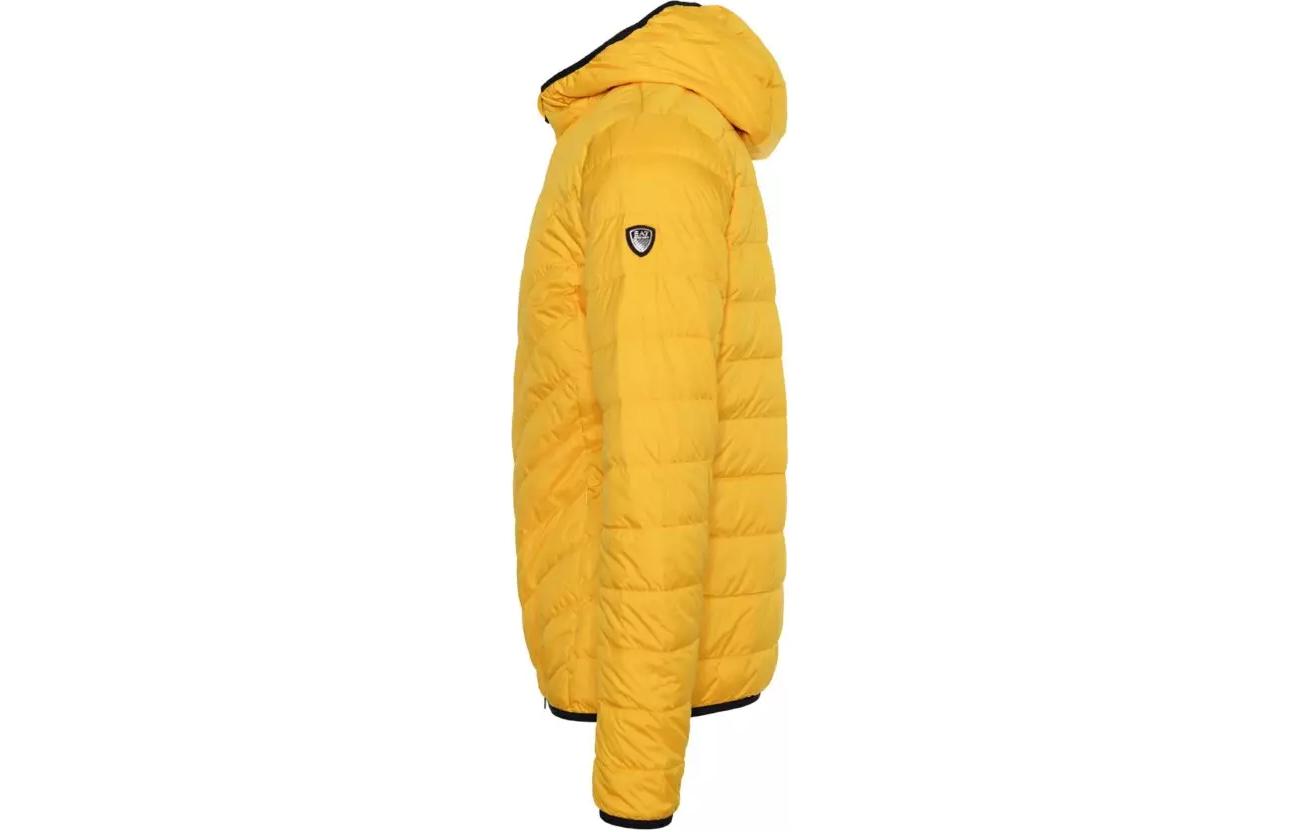 Shop エンポリオアルマーニ イエロー ロゴ付きフードジップアップダウンジャケット 8NPB07-PNE1Z-1603