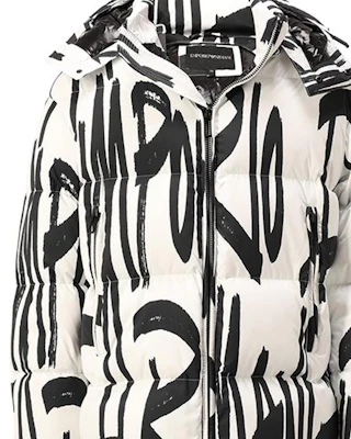 EMPORIO ARMANI Abstract Print Hooded Puffer Jacket White. 6K1BE4-1NQWZ-F160 Sizing EMPORIO ARMANI Abstract Print Hooded Puffer Jacket White. 6K1BE4-1NQWZ-F160