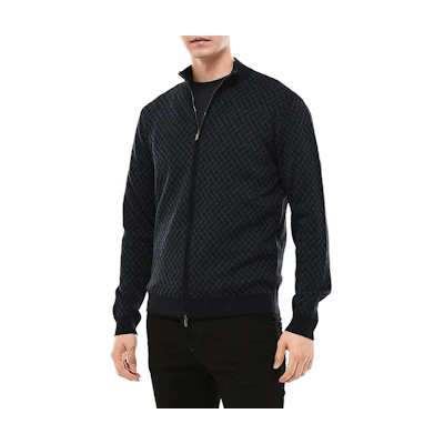 Emporio Armani All-Over Print Zip-Up Jacket Navy Blue - 3HSBA1-SMB6Z-PZC5
