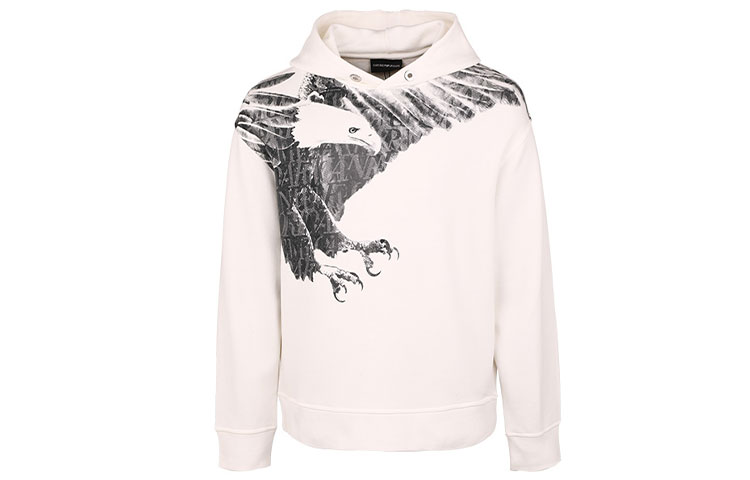 Emporio Armani Animal Print Cotton Hoodie White 6H1ME0-1JPHZ-0142