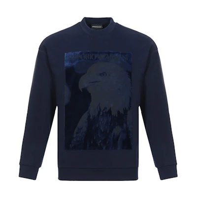 Emporio Armani Animal Print Crewneck Sweatshirt Navy Blue 6G1MF7-1J36Z-0932