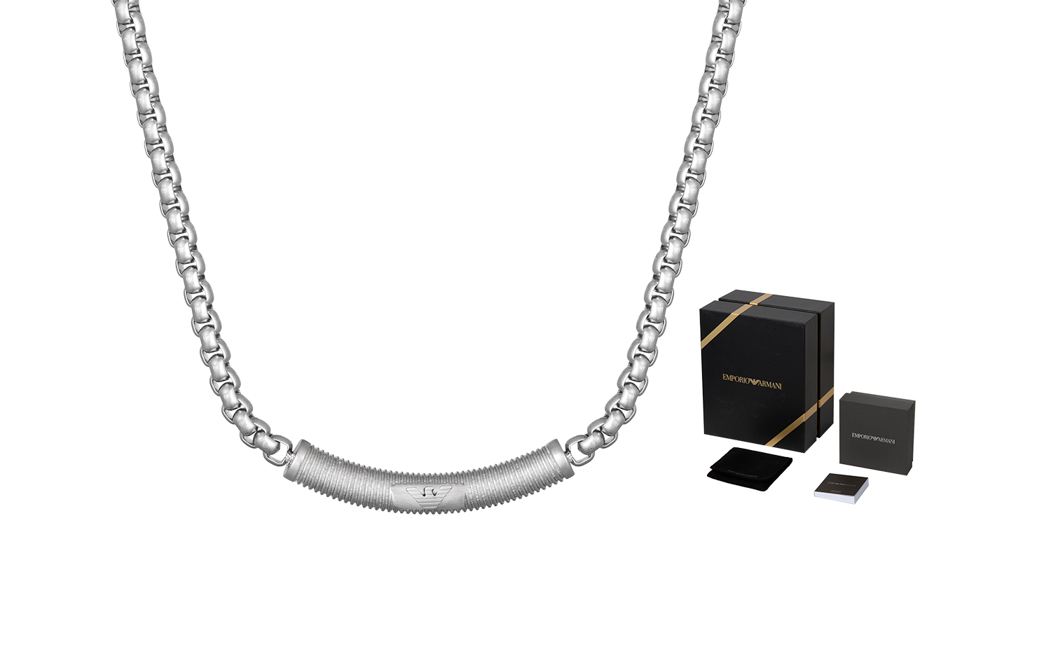 Emporio Armani ARMANI  Silver Cuban Chain Necklace with Eagle Pendant. EGS2939040