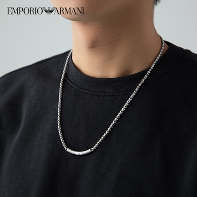 Emporio Armani ARMANI Silver Cuban Chain Necklace with Eagle Pendant. EGS2939040 Shop Emporio Armani ARMANI Silver Cuban Chain Necklace with Eagle Pendant. EGS2939040