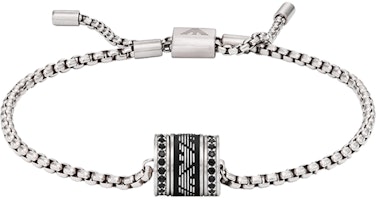 Emporio Armani ARMANI Black Beaded Bracelet with Cuban Link Pendant. EGS2978040 Emporio Armani ARMANI Black Beaded Bracelet with Cuban Link Pendant. EGS2978040