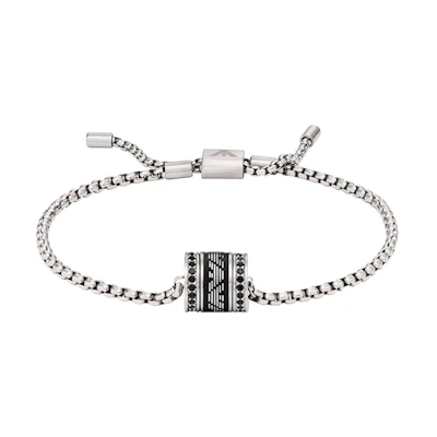Emporio Armani ARMANI Black Beaded Bracelet with Cuban Link Pendant. EGS2978040