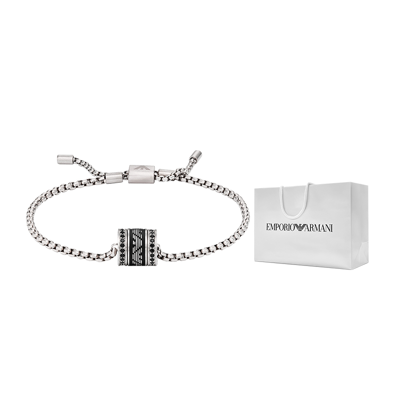 Order Emporio Armani ARMANI Black Beaded  Bracelet with Cuban Link Pendant. EGS2978040