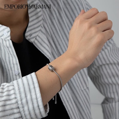 Emporio Armani ARMANI Black Beaded Bracelet with Cuban Link Pendant. EGS2978040 Shop Emporio Armani ARMANI Black Beaded Bracelet with Cuban Link Pendant. EGS2978040