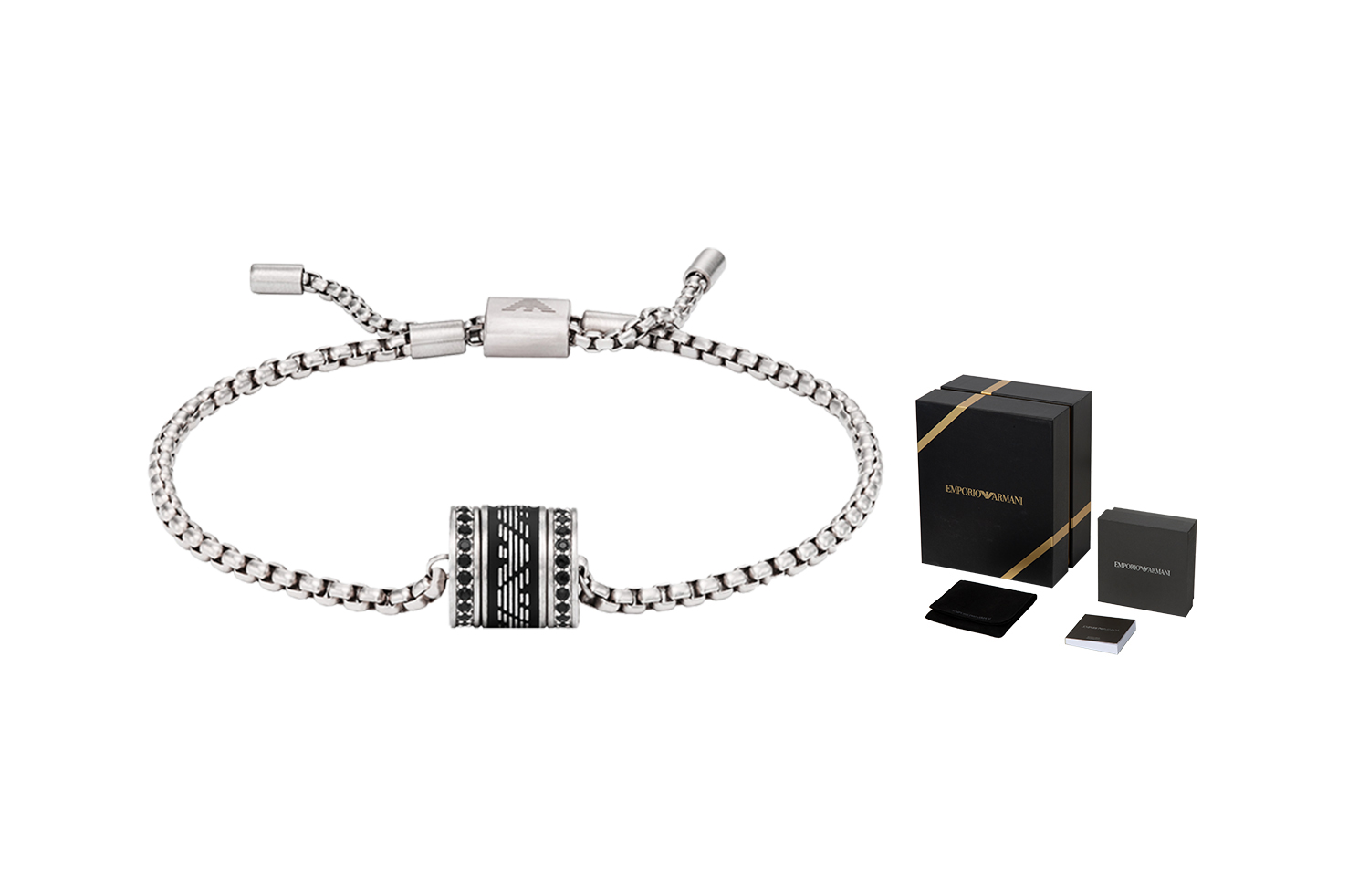 Purchase Emporio Armani ARMANI Black Beaded  Bracelet with Cuban Link Pendant. EGS2978040