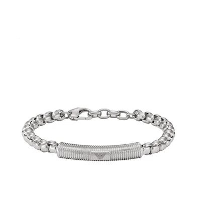 Emporio Armani ARMANI Silver Cuban Chain Bracelet with Eagle Logo Pendant for Men. EGS2940040