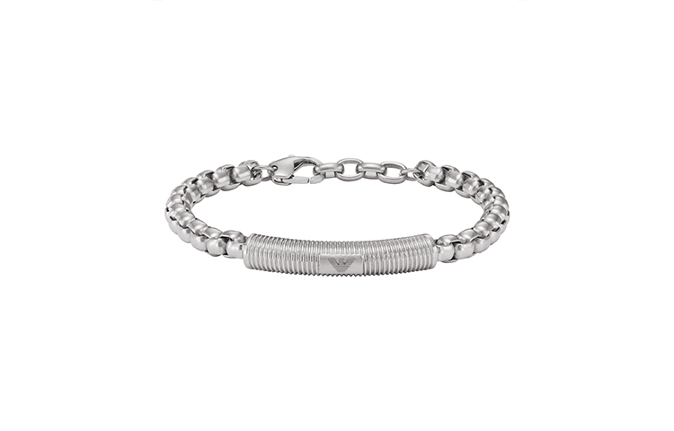 Order Emporio Armani ARMANI Silver Cuban Chain Bracelet with Eagle Logo Pendant for Men. EGS2940040