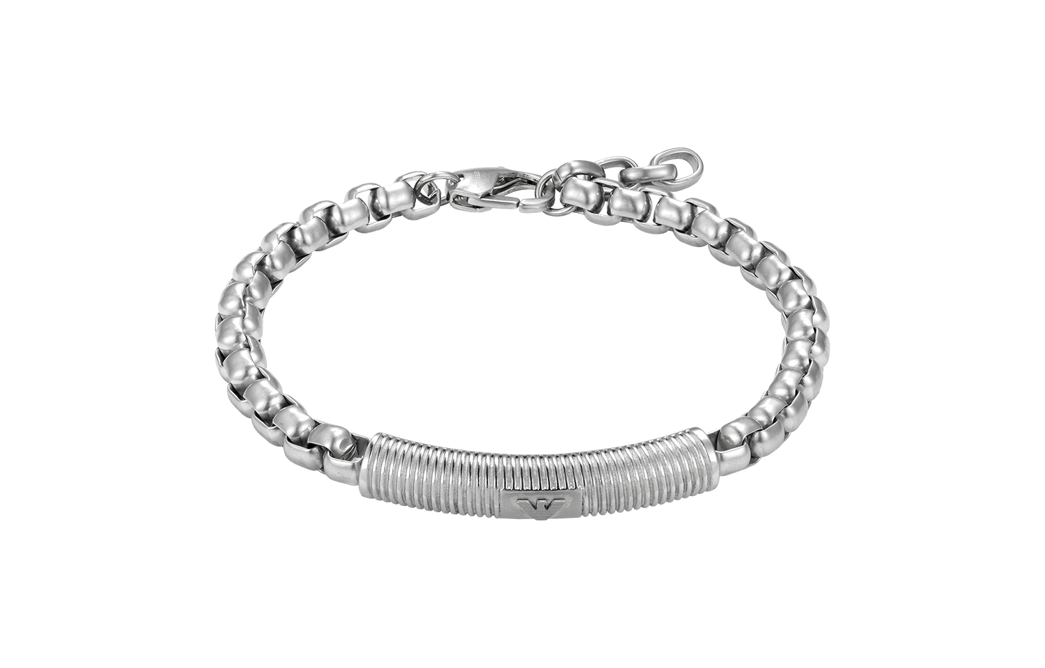 Lookbook Emporio Armani ARMANI Silver Cuban Chain Bracelet with Eagle Logo Pendant for Men. EGS2940040