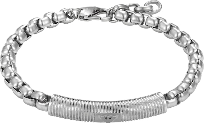 Emporio Armani ARMANI Silver Cuban Chain Bracelet with Eagle Logo Pendant for Men. EGS2940040 Lookbook Emporio Armani ARMANI Silver Cuban Chain Bracelet with Eagle Logo Pendant for Men. EGS2940040