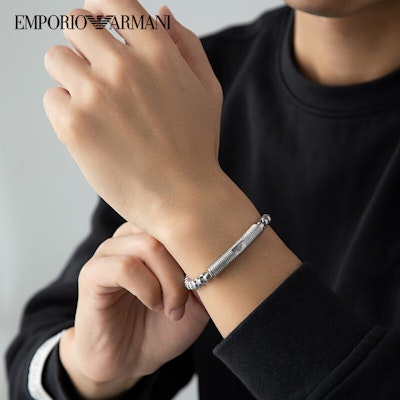 Emporio Armani ARMANI Silver Cuban Chain Bracelet with Eagle Logo Pendant for Men. EGS2940040 Details for Emporio Armani ARMANI Silver Cuban Chain Bracelet with Eagle Logo Pendant for Men. EGS2940040