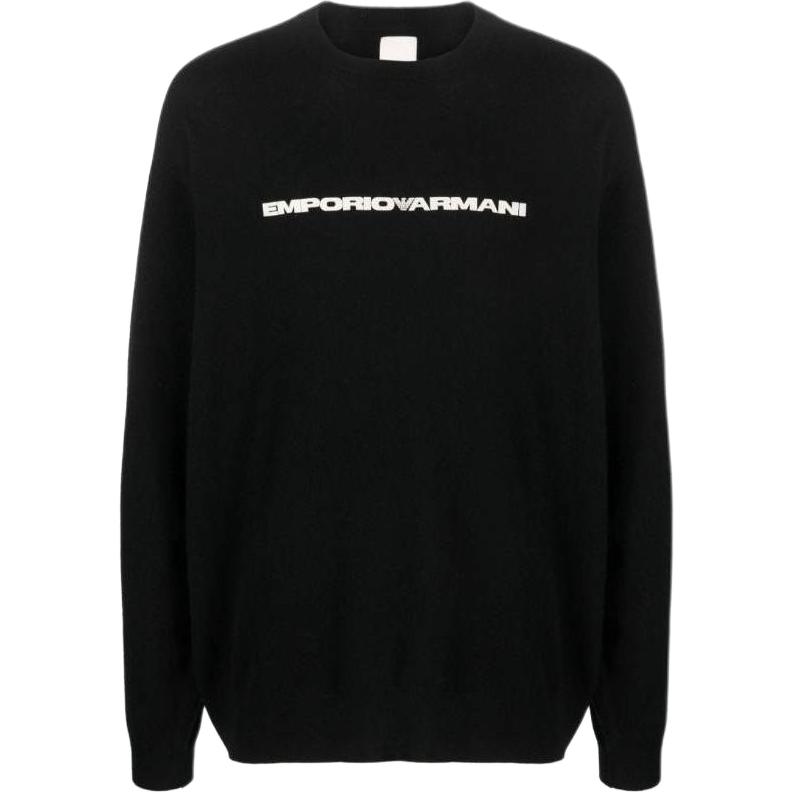 EMPORIO ARMANI Armani SS23  Black Logo Print Crewneck Pullover Sweater 8N1M20-1M6QZ-F076