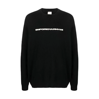 EMPORIO ARMANI Armani SS23 Black Logo Print Crewneck Pullover Sweater 8N1M20-1M6QZ-F076