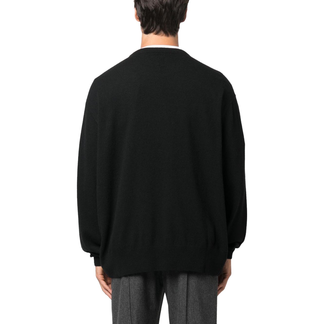 Shop EMPORIO ARMANI 阿瑪尼 SS23 黑色標誌印花圓領毛衣 8N1M20-1M6QZ-F076