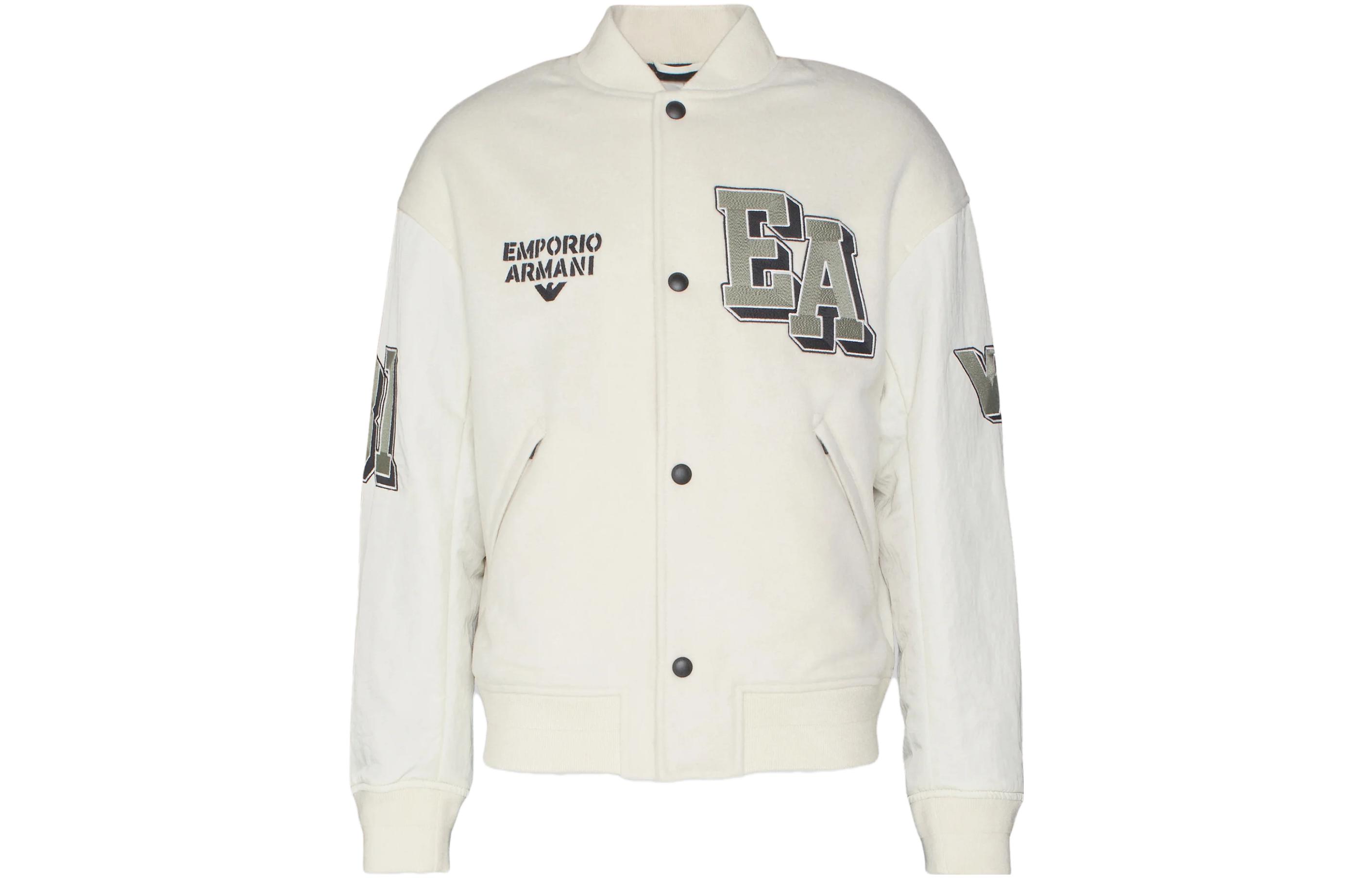 Emporio Armani Beige Baseball Collar Letter Print Jacket 6R1B89-1NHN-Z01J7