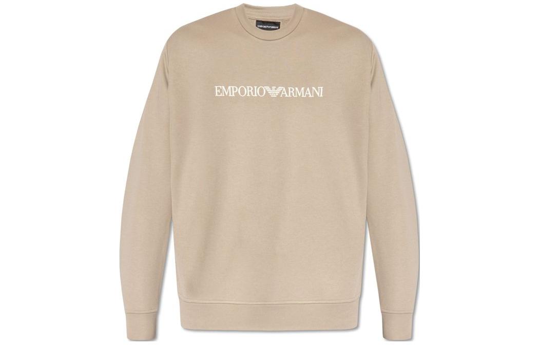 Emporio Armani Beige Crewneck Sweatshirt with Logo Print for Men 8N1MR6-1JRIZ-06I8