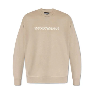 Emporio Armani Beige Crewneck Sweatshirt with Logo Print for Men 8N1MR6-1JRIZ-06I8
