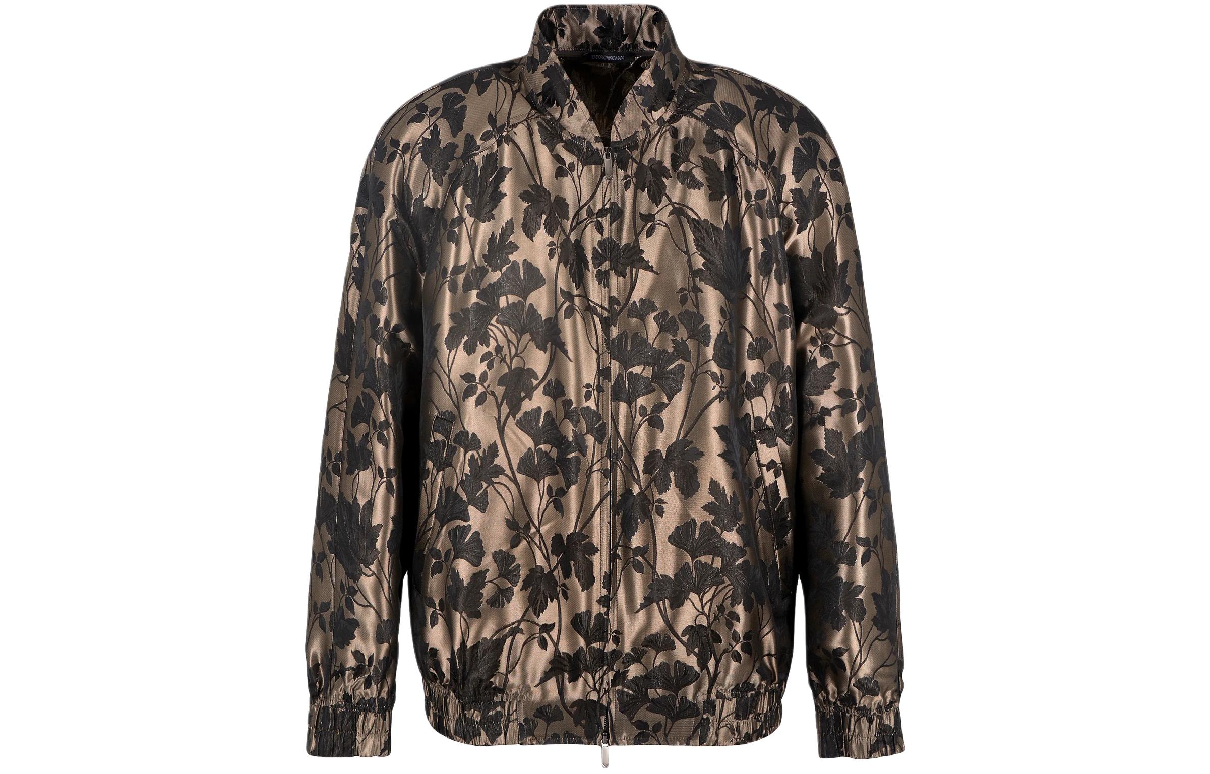 Emporio Armani Beige Floral Jacquard Zip-Up Casual Jacket E31R53-F1164-1120
