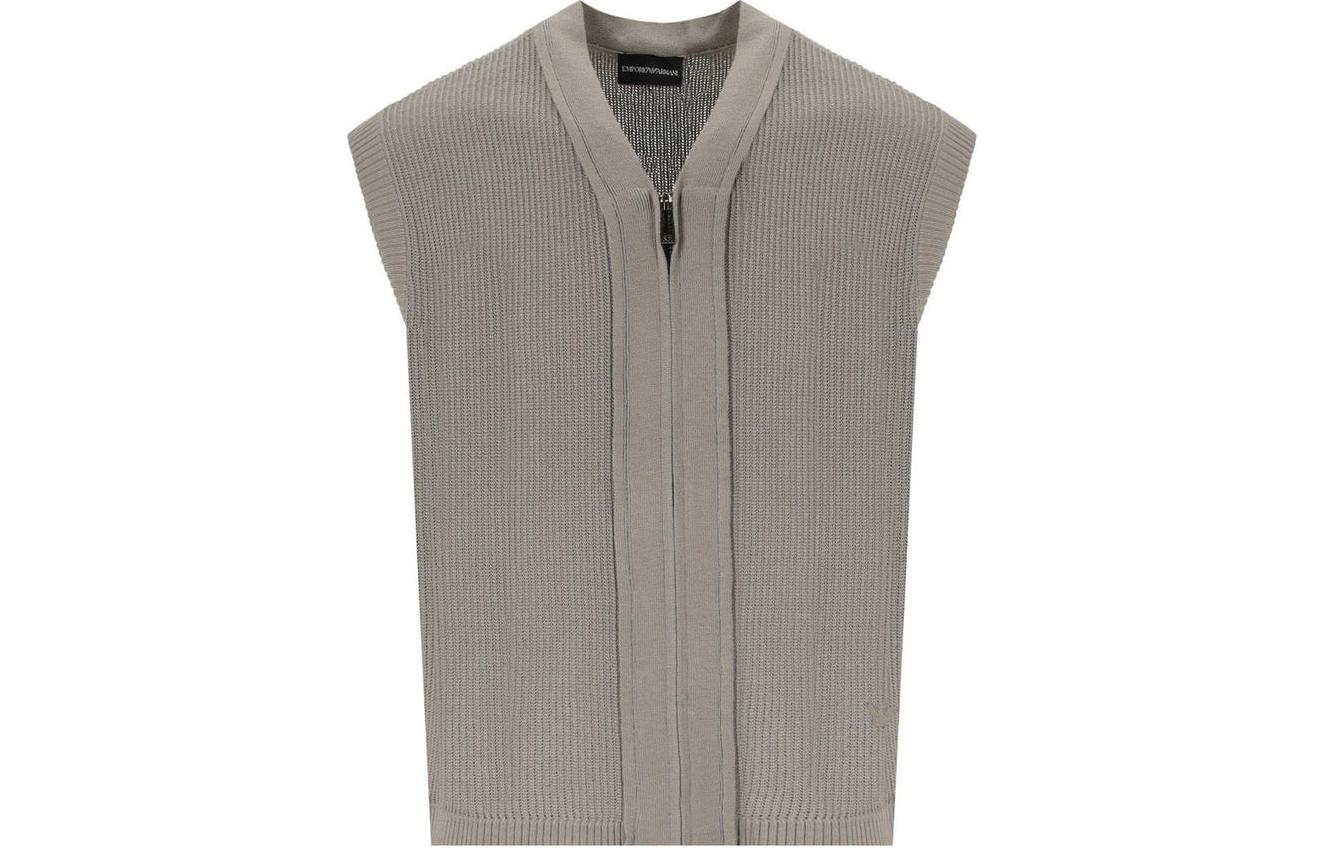 Emporio Armani Beige Solid V-Neck Sleeveless Fitted Jacket 3D1MXL-1MPMZ-0650