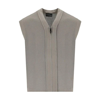 Emporio Armani Beige Solid V-Neck Sleeveless Fitted Jacket 3D1MXL-1MPMZ-0650