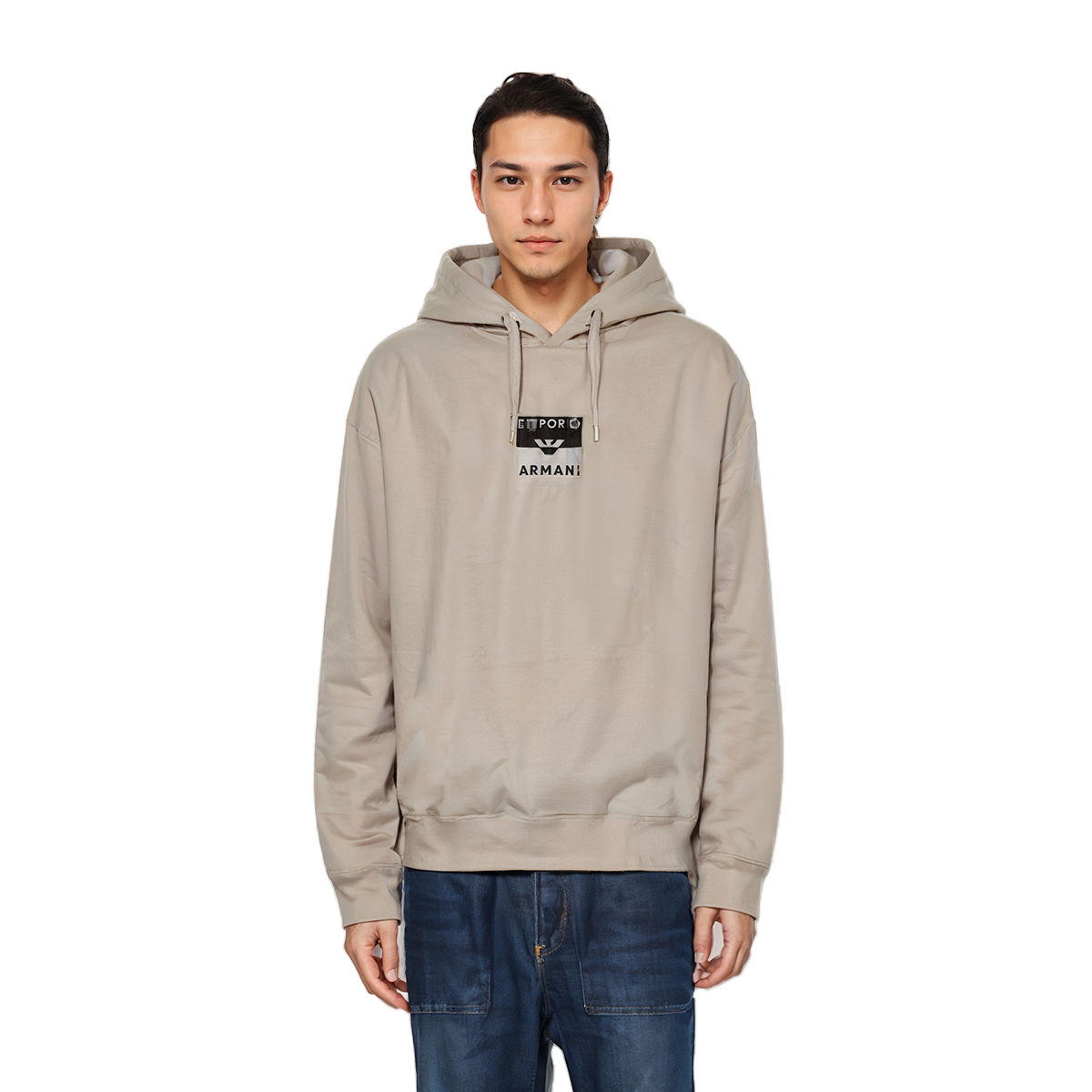 Shop 安普里奥·阿玛尼米色字母印花卫衣 6R1MCN-1JWPZ-0643