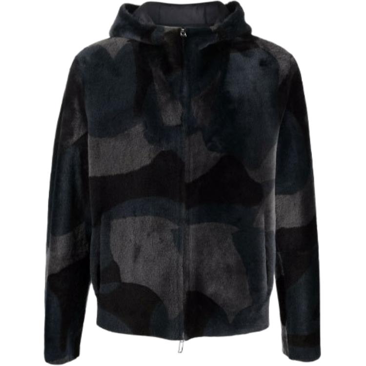 Emporio Armani Black Camouflage Print Hooded Jacket B1R19P-B1P23-019