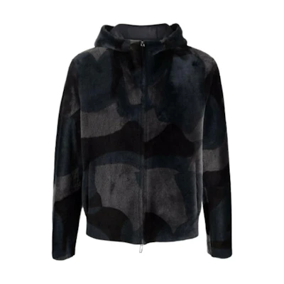 Emporio Armani Black Camouflage Print Hooded Jacket B1R19P-B1P23-019