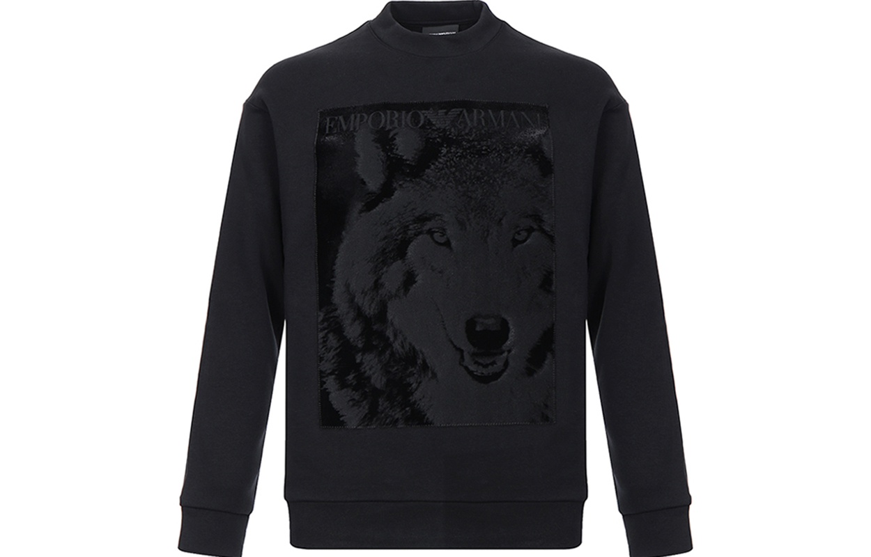 Emporio Armani Black Cotton Crewneck Sweatshirt with Animal Print 6G1MF7-1J36Z-0999