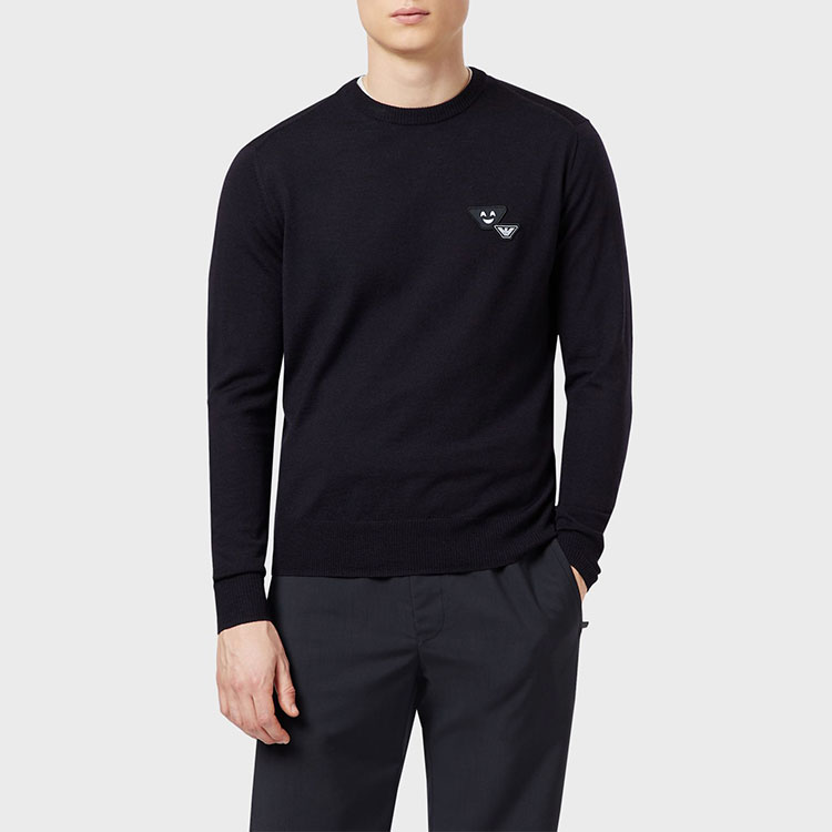 Shop Suéter Negro Emporio Armani Cuello Redondo con Pequeño Patrón. 3H1MXB-1MVQZ-999