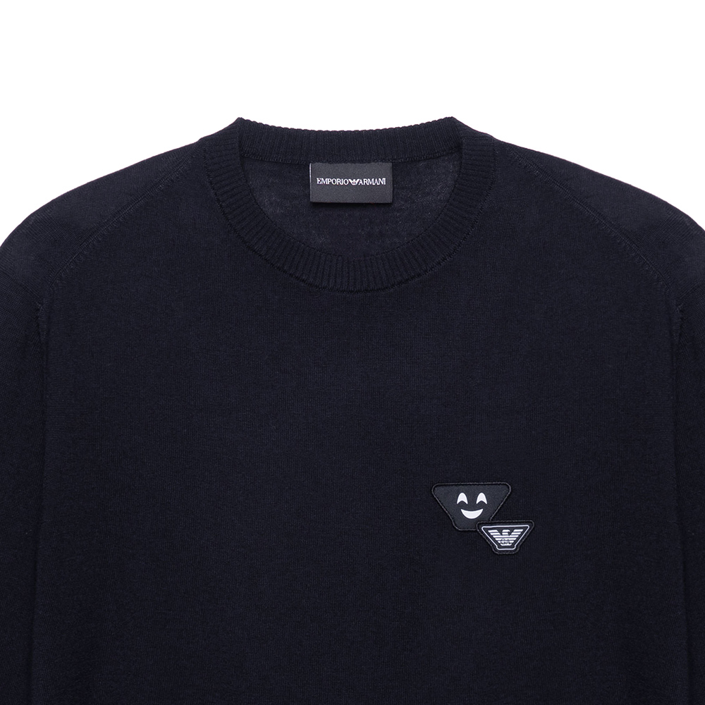 Sizing Suéter Negro Emporio Armani Cuello Redondo con Pequeño Patrón. 3H1MXB-1MVQZ-999