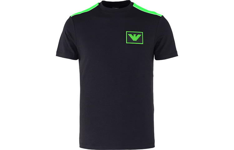 EMPORIO ARMANI Black Crew Neck T-Shirt with Shiny Eagle Logo 3H1T70-1J37Z-0999